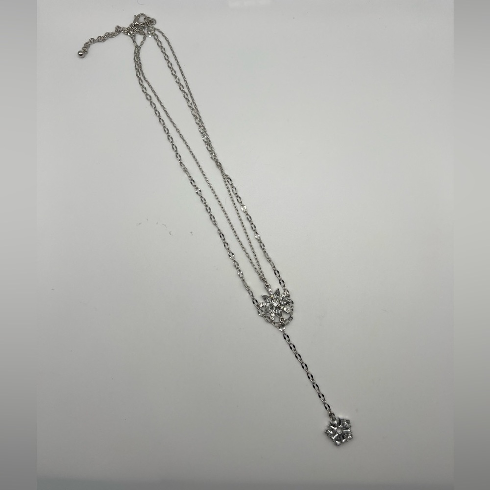125 Silver Toned Double Strand Flower Necklace